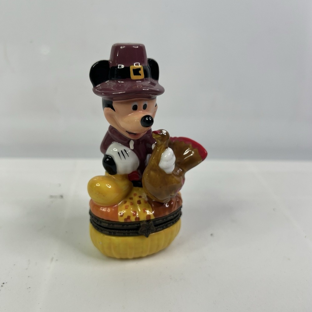 VTG Disney's Mickey "November" Porcelain Hinged Box w/BOX 4" Thanksgiving NICE!